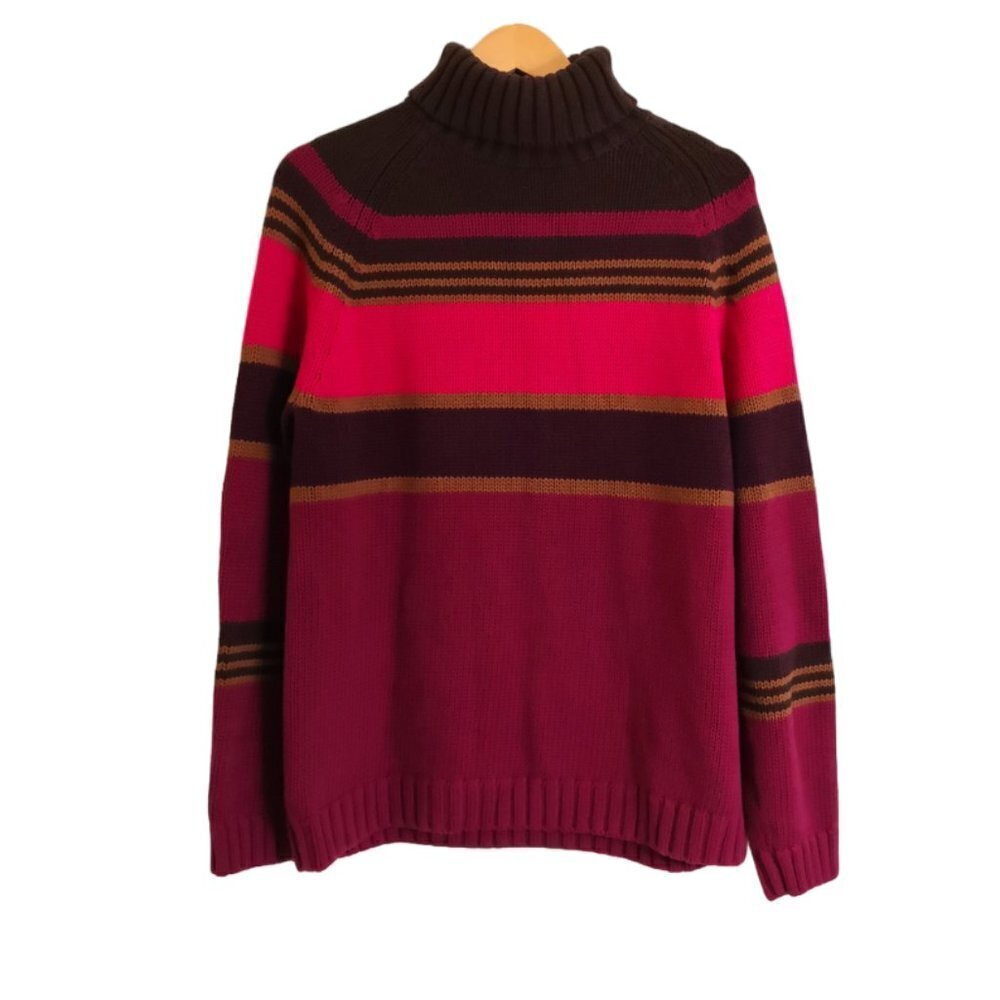 Vintage New Lands' End 100% Cotton Turtleneck Striped Sweater Size L(14/16)
